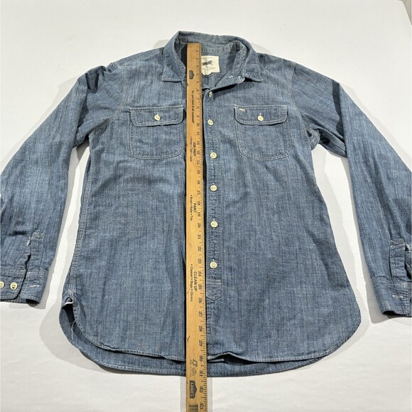 Obey Mens Blue Denim Cotton Long Sleeve Collared Button Shirt Pockets Sz XL - Picture 6 of 12